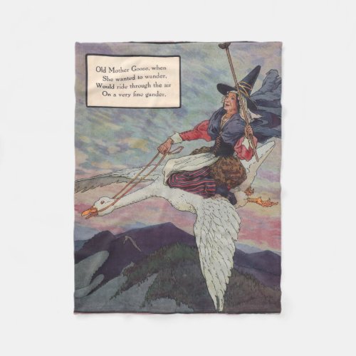 1920s Mother Goose riding her giant goose Fleece Blanket