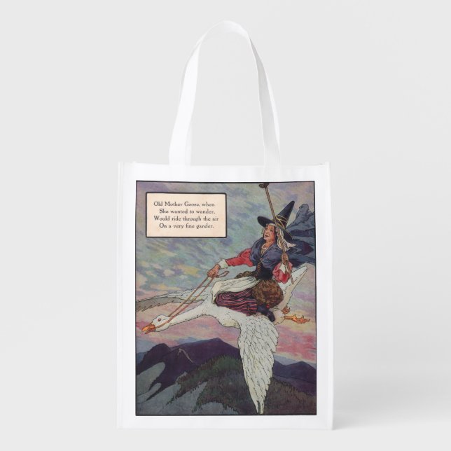 1920s Mother Goose riding her giant goose Grocery Bag (Front)