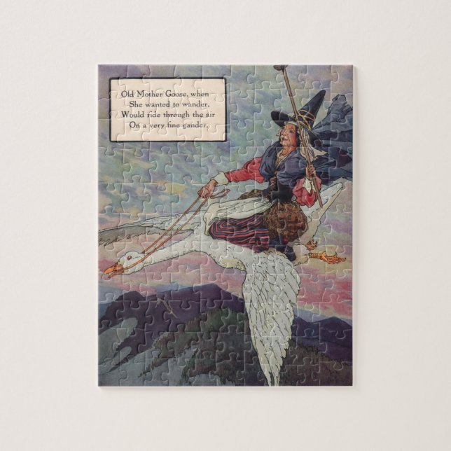 1920s Mother Goose riding her giant goose Jigsaw Puzzle (Vertical)