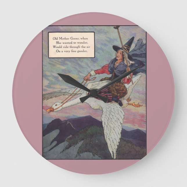 1920s Mother Goose riding her giant goose Large Clock (Front)