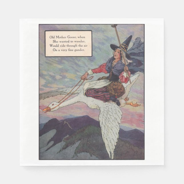 1920s Mother Goose riding her giant goose Napkins (Front)