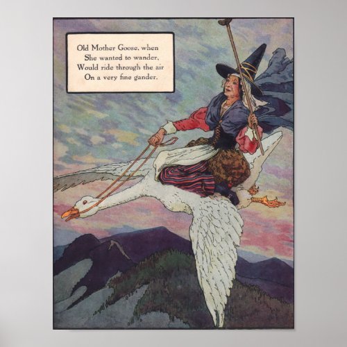 1920s Mother Goose riding her giant goose Poster
