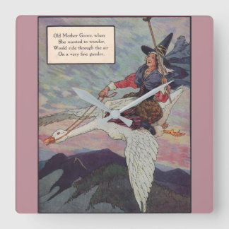 1920s Mother Goose riding her giant goose Square Wall Clock