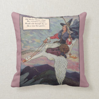 1920s Mother Goose riding her giant goose Throw Pillow
