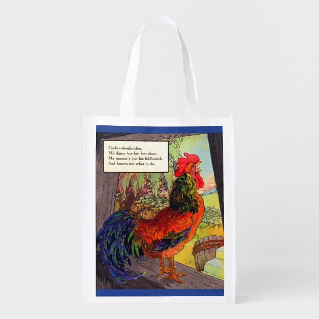 1920s Mother Goose - rooster Reusable Grocery Bag (Front)