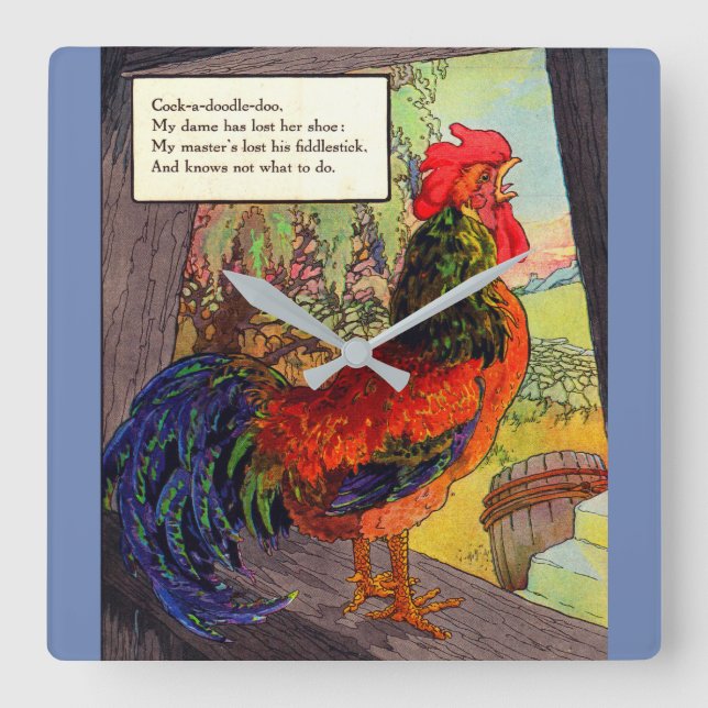 1920s Mother Goose - rooster Square Wall Clock (Front)