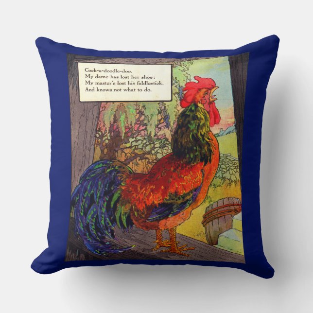 1920s Mother Goose - rooster Throw Pillow (Front)