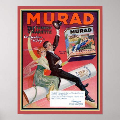 1920s Murad Turkish Cigarette Ad Poster