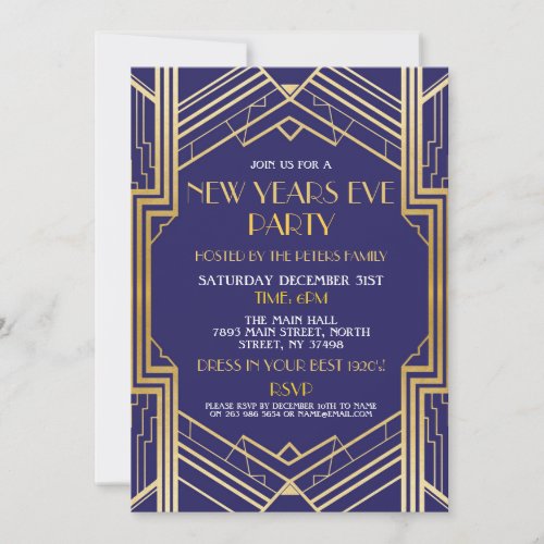 1920s New Years Eve Invite Gatsby Party Gold