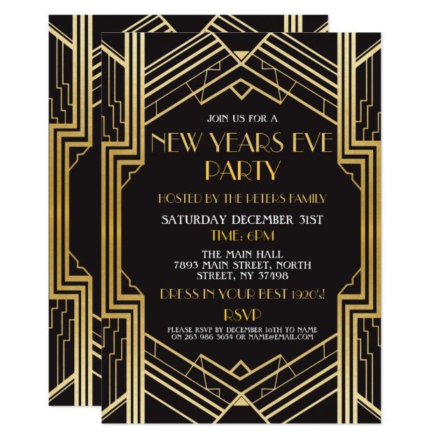 1920's New Years Eve Invite Gatsby Party Gold
