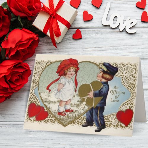 1920s Offering of Love Vintage Valentines Day Holiday Card