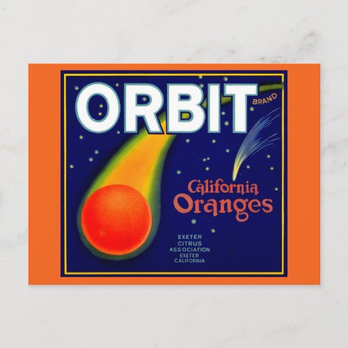 1920s Orbit Oranges fruit crate label Postcard