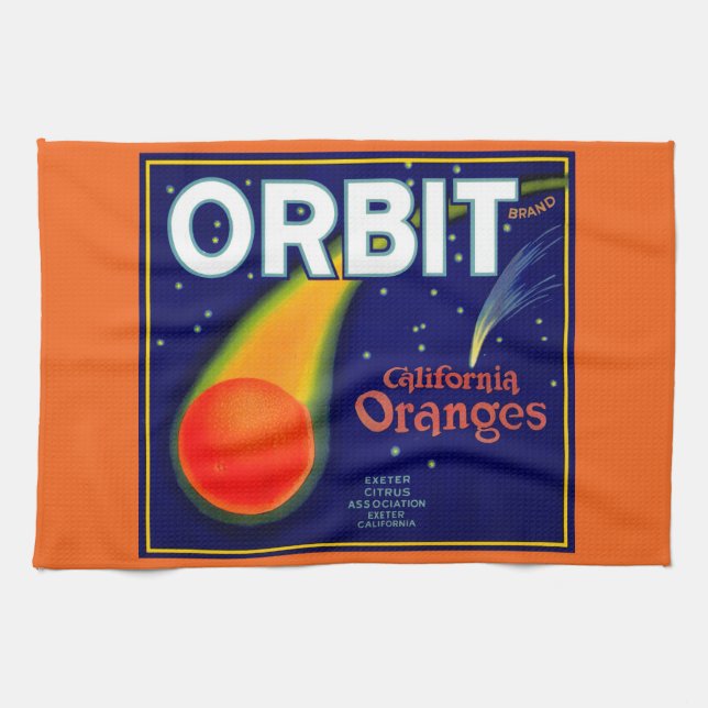 1920s Orbit Oranges fruit crate label print Kitchen Towel (Horizontal)