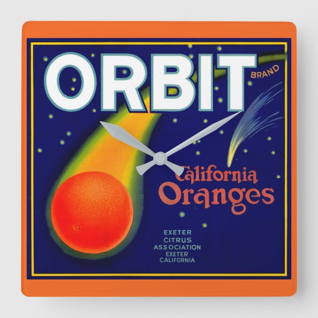 1920s Orbit Oranges fruit crate label print Square Wall Clock (Front)