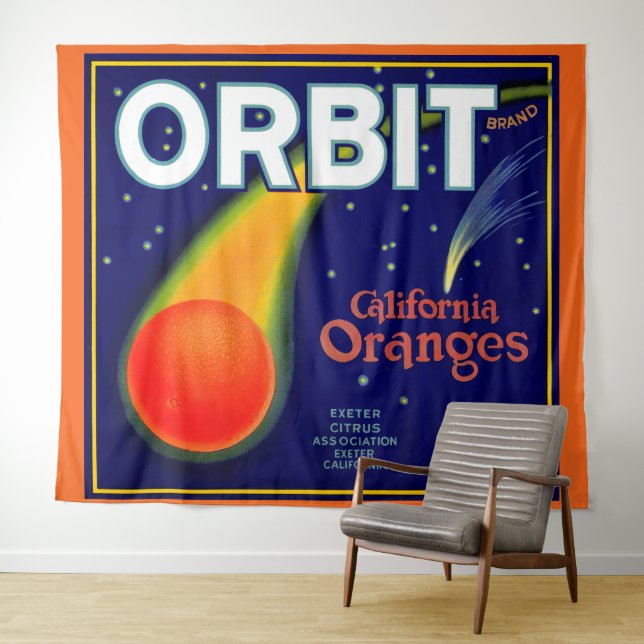 1920s Orbit Oranges fruit crate label print Tapestry (In Situ (Horizontal))