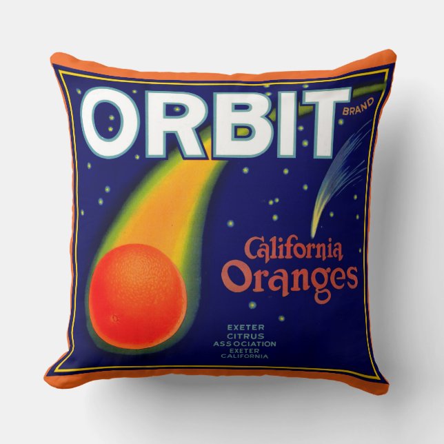 1920s Orbit Oranges fruit crate label print Throw Pillow (Front)
