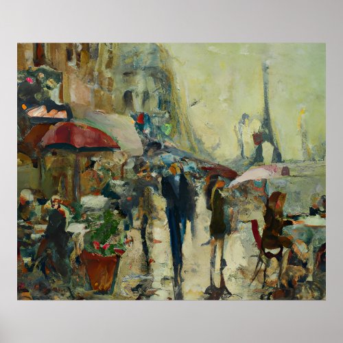 1920s Paris Heavy Rain Caf Street Painting Poster