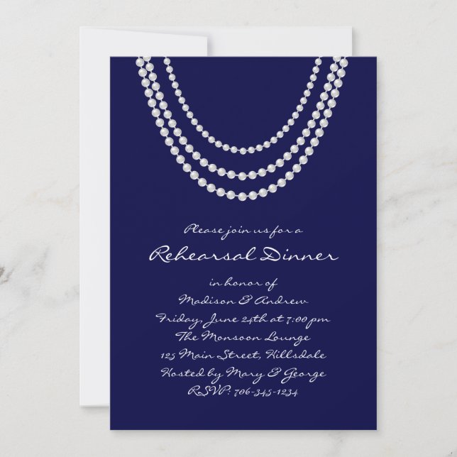 1920's Pearl Rehearsal Dinner Invite - blue (Front)