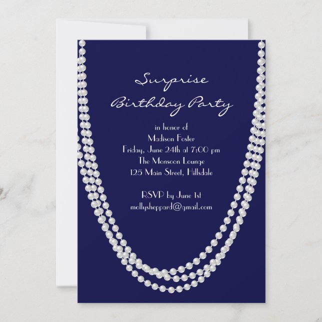 1920's Pearl Surprise Birthday Party Invite blue (Front)