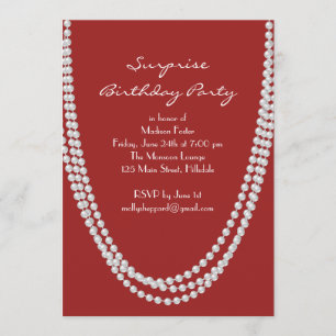 1920's Pearl Surprise Birthday Party Invite red