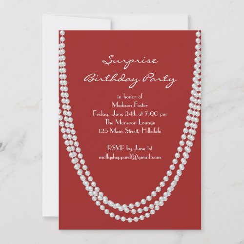 1920s Pearl Surprise Birthday Party Invite red