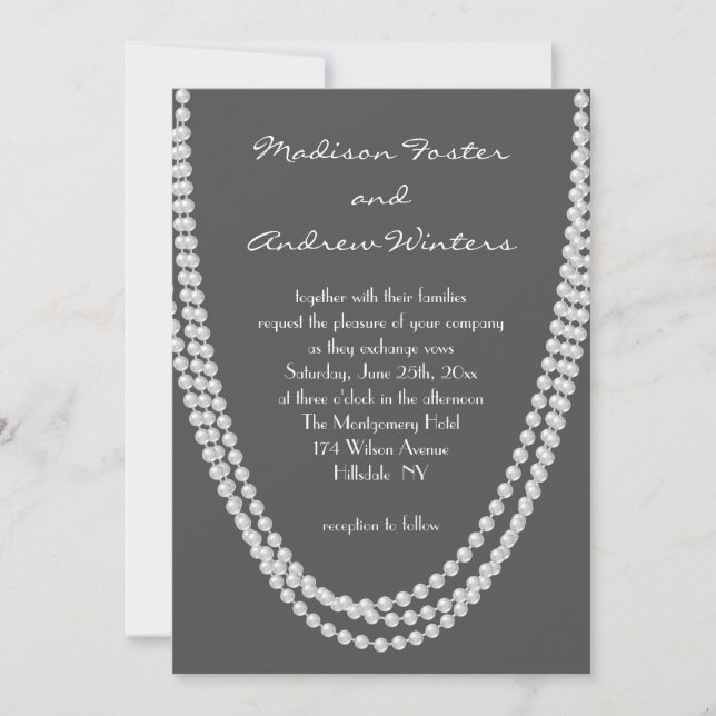 1920's Pearl Wedding Invitation - gray (Front)