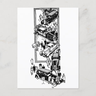1920s people car show art illustration postcard
