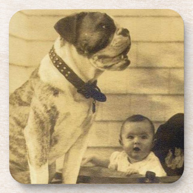 1920s pitbull guards baby beverage coaster (Front)