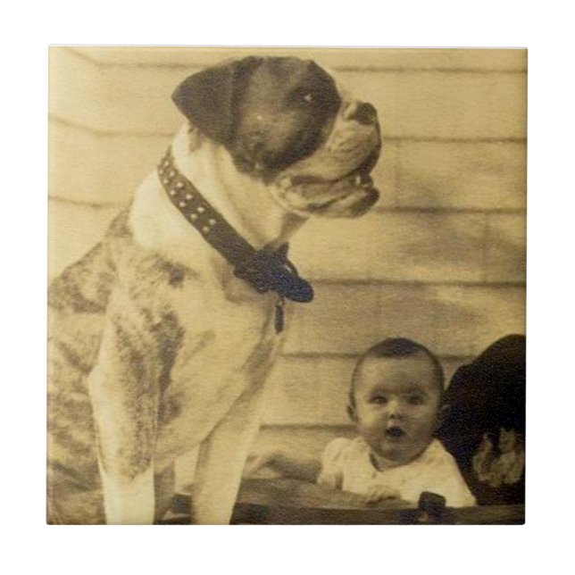 1920s pitbull guards baby ceramic tile (Front)