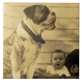 1920s pitbull guards baby ceramic tile