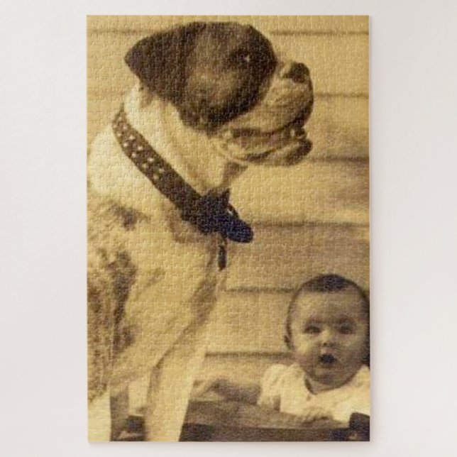1920s pitbull guards baby jigsaw puzzle (Vertical)