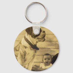 1920s pitbull guards baby keychain