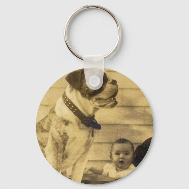 1920s pitbull guards baby keychain (Front)