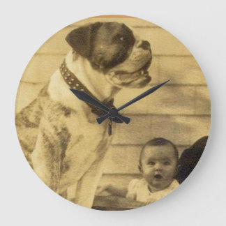 1920s pitbull guards baby large clock