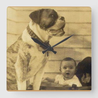 1920s pitbull guards baby square wall clock