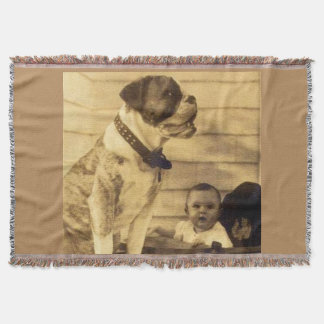 1920s pitbull guards baby throw blanket