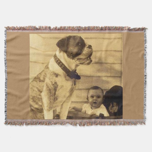 1920s pitbull guards baby throw blanket (Front)