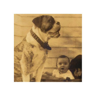 1920s pitbull guards baby wood wall decor