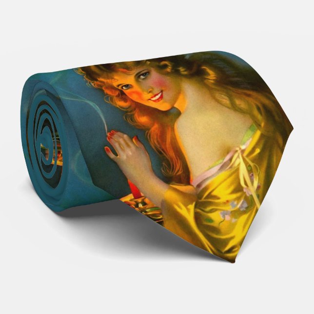 1920s pretty lady print neck tie (Rolled)