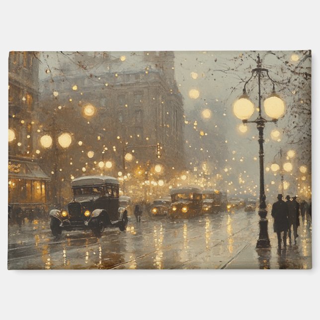 1920s Rainy Cityscape Refrigerator Magnet (Front)