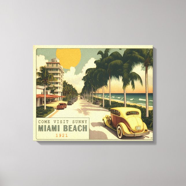 1920s Retro Miami Beach Ocean Drive Postcard Canvas Print (Front)