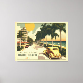 1920s Retro Miami Beach Ocean Drive Postcard Canvas Print