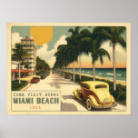 1920s retro Miami Beach Ocean Drive postcard Poster<br><div class="desc">1920's style colorized-photo postcard painting of a roadster driving along a palm tree-lined Ocean Drive in Miami Beach's South Beach.

This is another 100% original Snuggle Hamster design.</div>