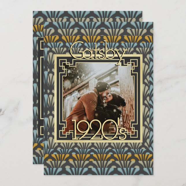 1920's roaring twenties Gatsby photo Art Deco chic Invitation (Front/Back)