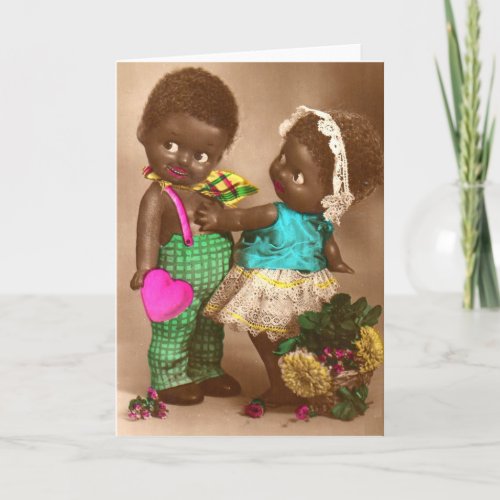 1920s RPPC adorable black dolls in love Card