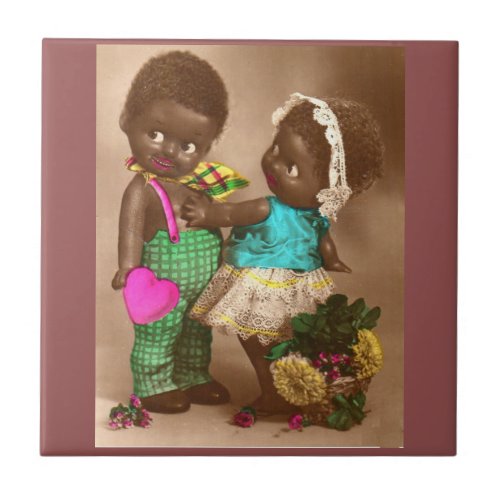 1920s RPPC adorable black dolls in love Ceramic Tile