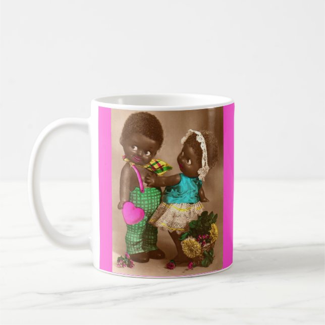 1920s RPPC adorable black dolls in love Coffee Mug (Left)
