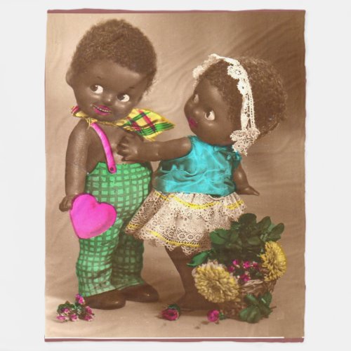 1920s RPPC adorable black dolls in love Fleece Blanket