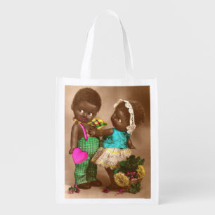 1920s RPPC adorable black dolls in love Grocery Bag