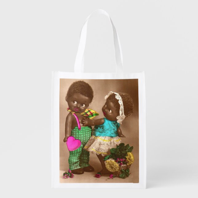 1920s RPPC adorable black dolls in love Grocery Bag (Front)